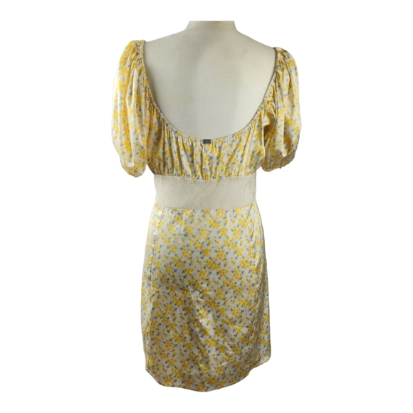 For Love And Lemons Daffodil Mini Dress Large Yellow Floral Lace Puff Sleeves - Picture 9 of 13